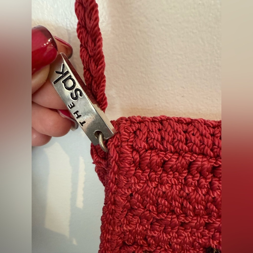 The Sak Red Crochet Shoulder Bag with Gothic Charm - Picture 7 of 12